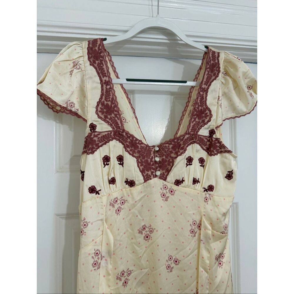 Free People Haven Embroidered Lace Trim Satin Midi Dress - Picture 10 of 11